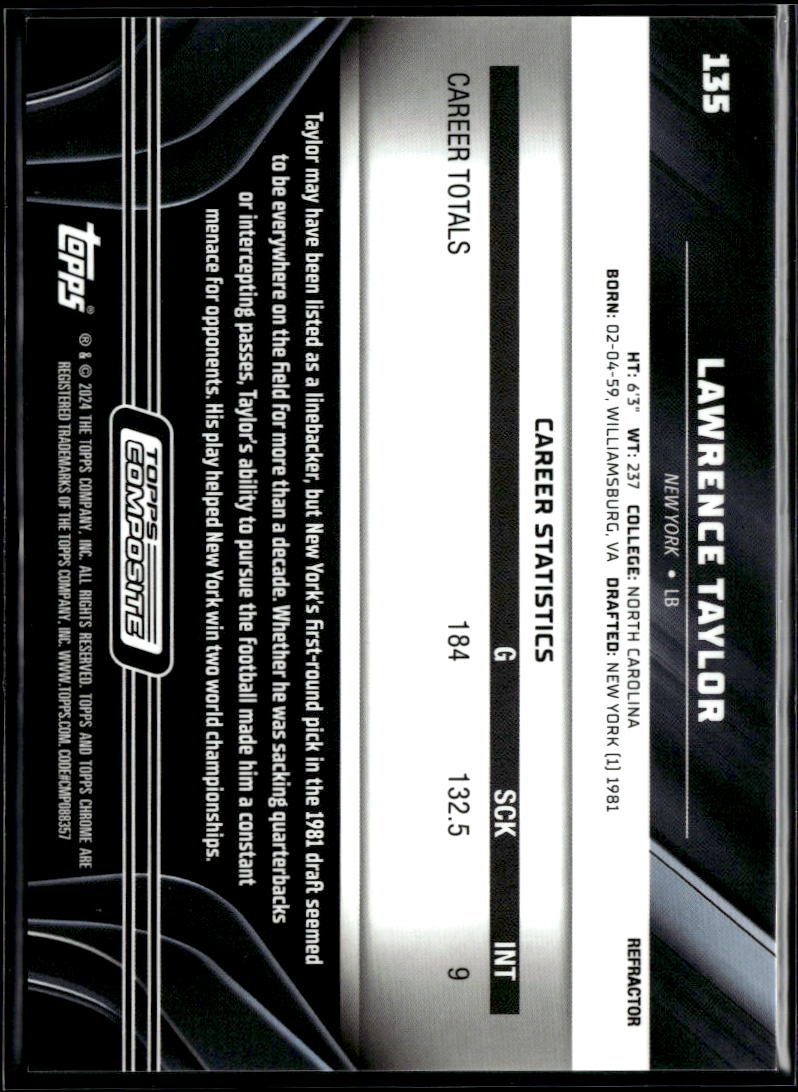 Lawrence Taylor 2024 Topps Chrome Black Refractor 19/199 New York Giants
