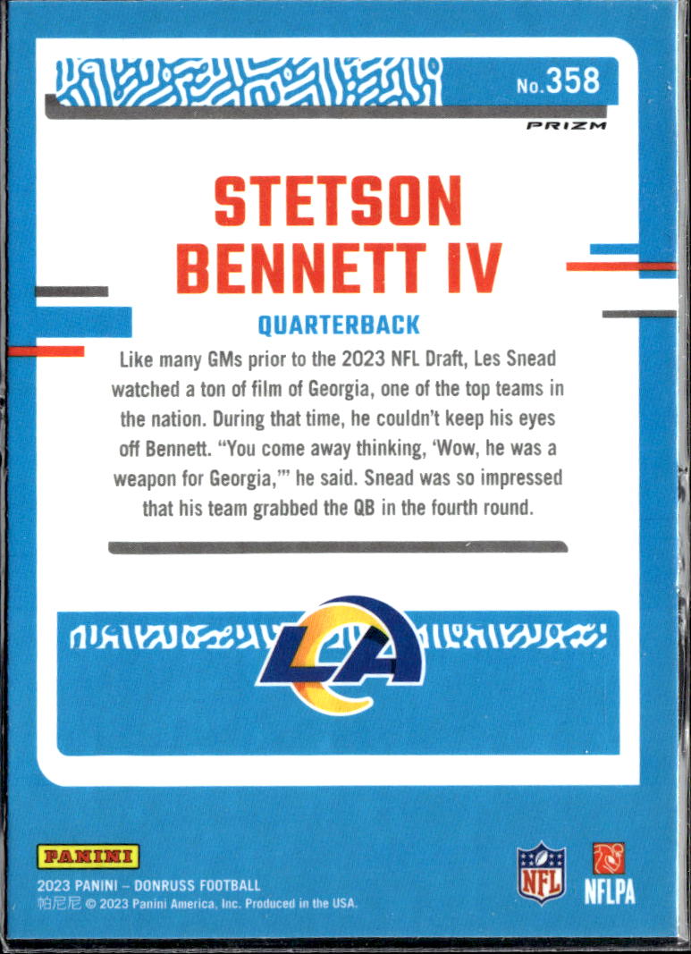 Stetson Bennett IV 2023 Optic Rated Rookie Red Green Prizm RC Los Angeles Rams