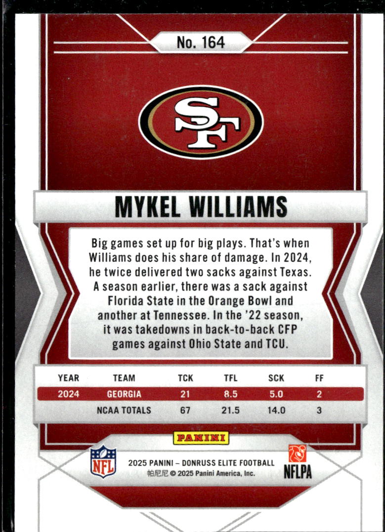 Mykel Williams 2025 Elite Green Status Rookie 139/199 San Francisco 49ers