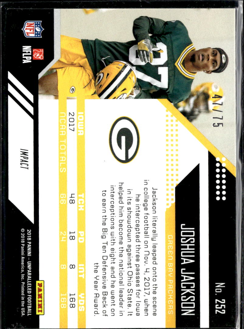 Joshua Jackson 2018 Unparalleled RC Rookie Impact 47/75 Green Bay Packers