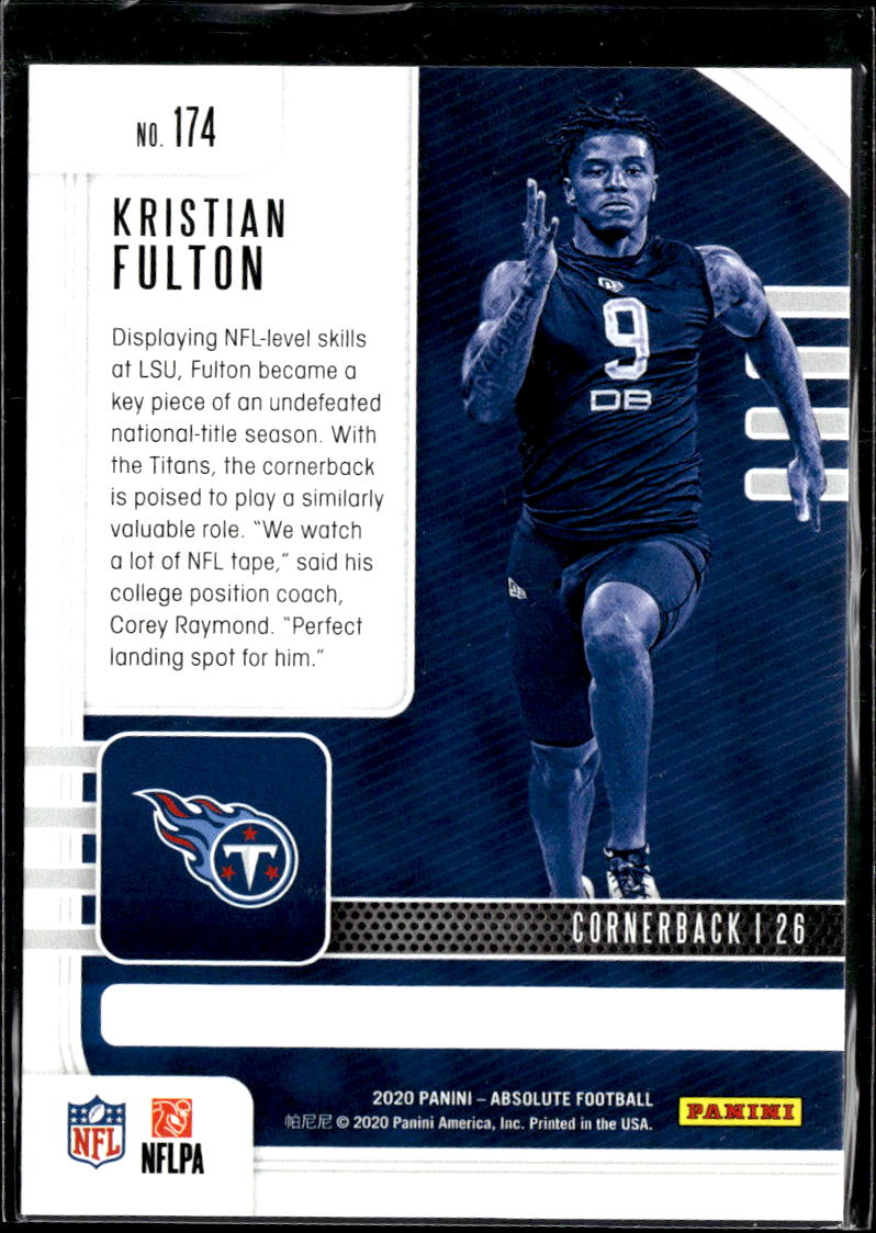 Kristian Fulton 2020 Absolute RC Rookie Blue 7/50 LSU Tennessee Titans