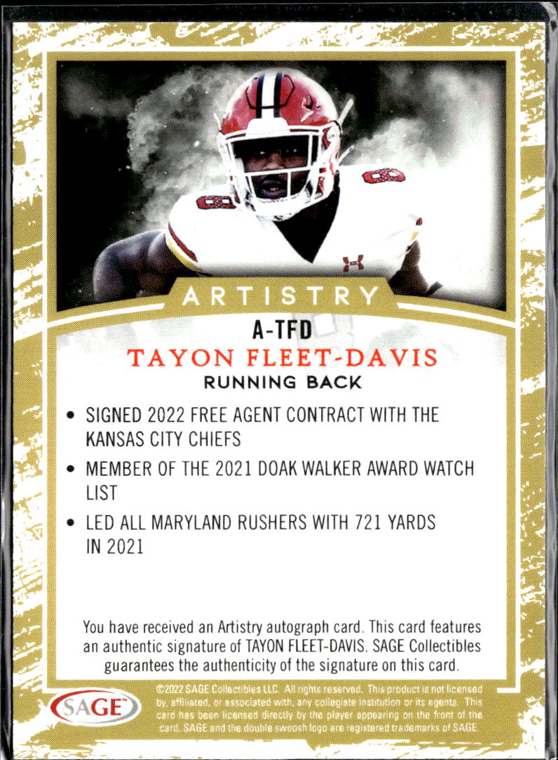 Tayon Fleet-Davis 2022 SAGE Artistry Auto Autograph Kansas City Chiefs