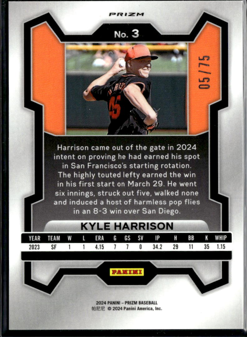 Kyle Harrison 2024 Panini Prizm RC Blue Pulsar 5/75 San Francisco Giants