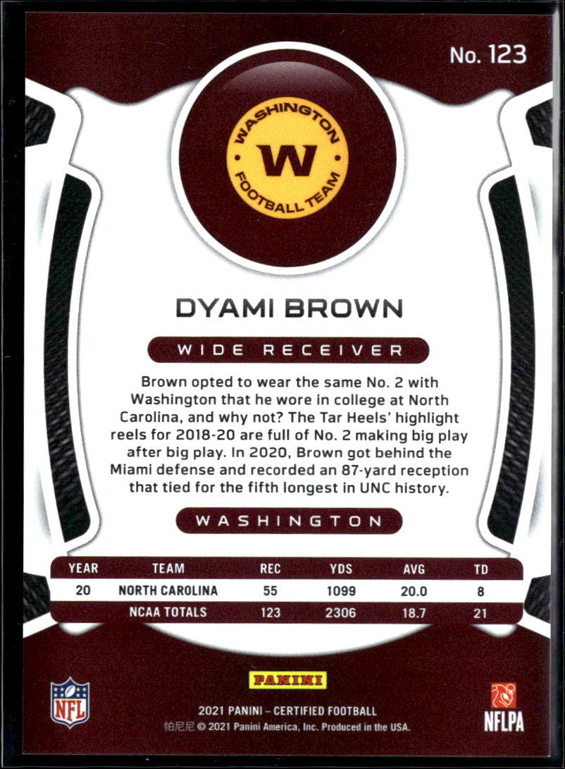Dyami Brown 2021 Certified RC Pink Rookie 51/199 Washington Football Team