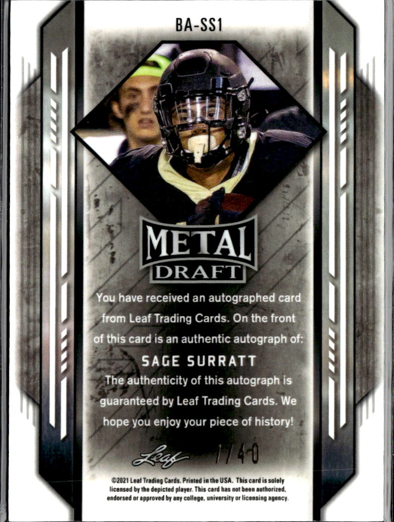 Sage Surratt 2021 Leaf Metal Draft Auto Autograph Wake Forest 7/40