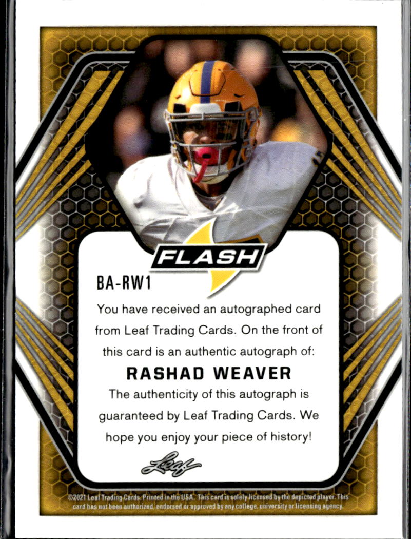 Rashad Weaver 2021 Leaf Flash RC Auto Autograph Rookie Pitt Panthers