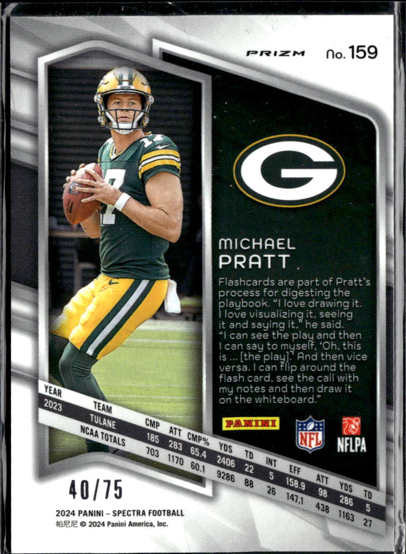 Michael Pratt 2024 Spectra Hyper Prizm Rookie RC 40/75 Green Bay Packers