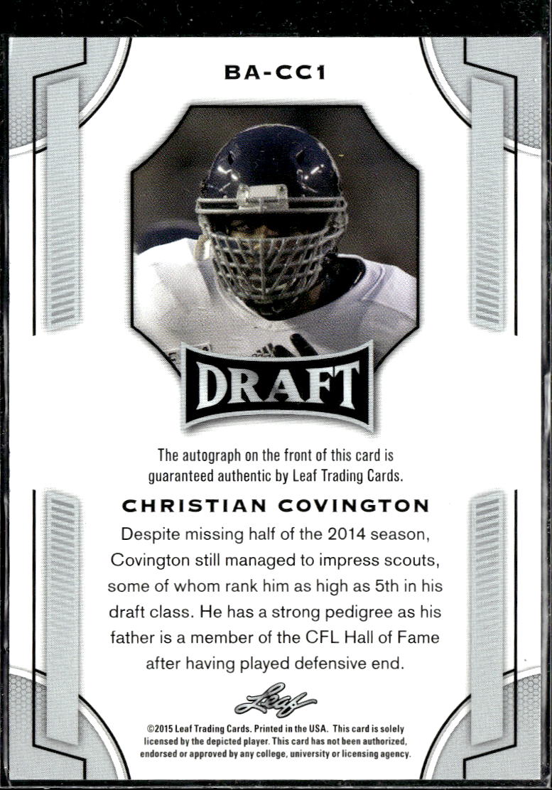 Christian Covington 2015 Leaf Draft Auto Autograph Rookie RC Chargers
