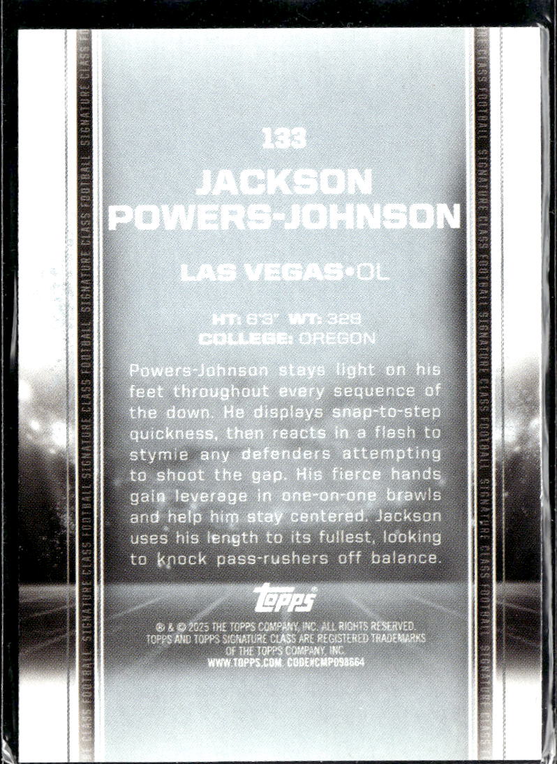 Jackson Powers-Johnson 2025 Topps Signature Class Rookie Purple /100 Raiders