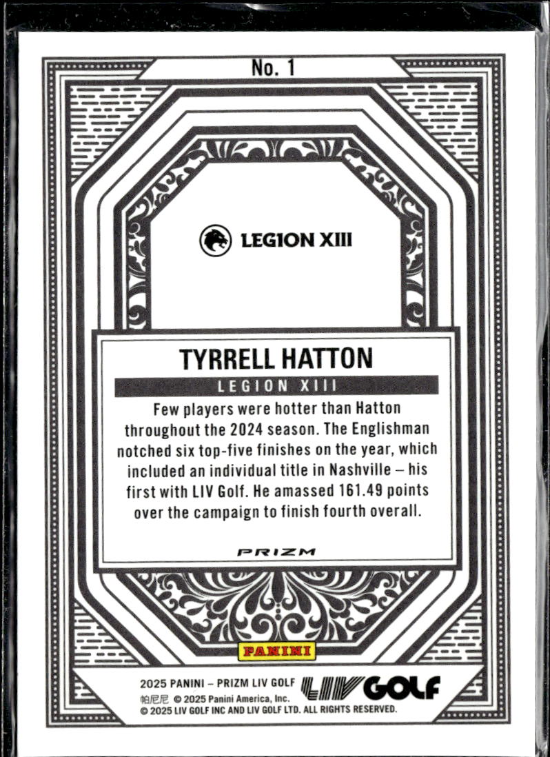 Tyrrell Hatton 2025 Panini Prizm LIV Golf Aces Pulsar Prizm Legion XIII