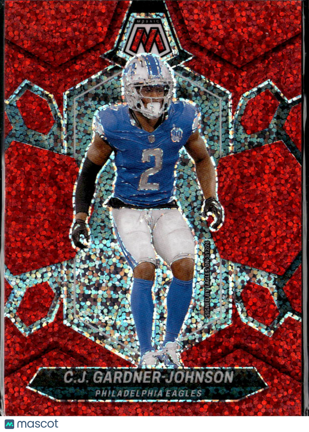 C.J. Gardner-Johnson 2024 Mosaic Red Sparkle Prizm Lions Philadelphia Eagles