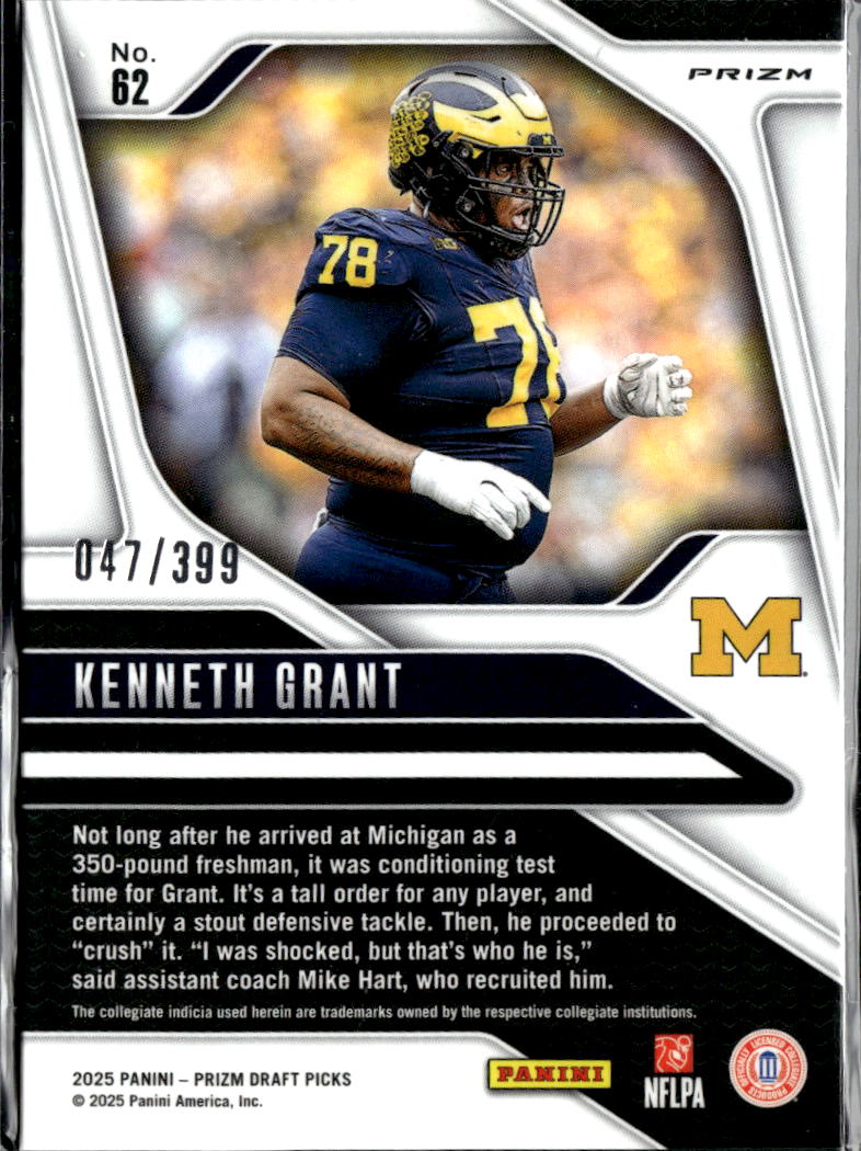 Kenneth Grant 2025 Prizm Draft Picks Red Prizm Rookie /399 Michigan Wolverines