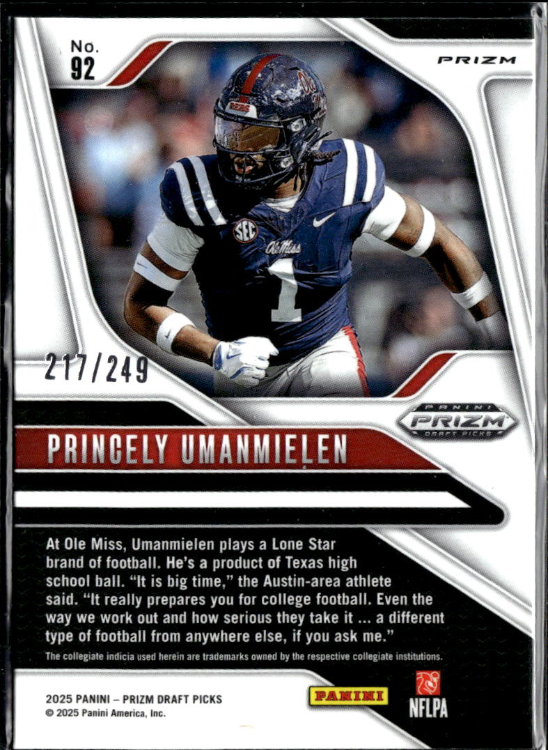 Princely Umanmielen 2025 Prizm Draft Picks RC Blue Rookie /249 Ole Miss Rebels