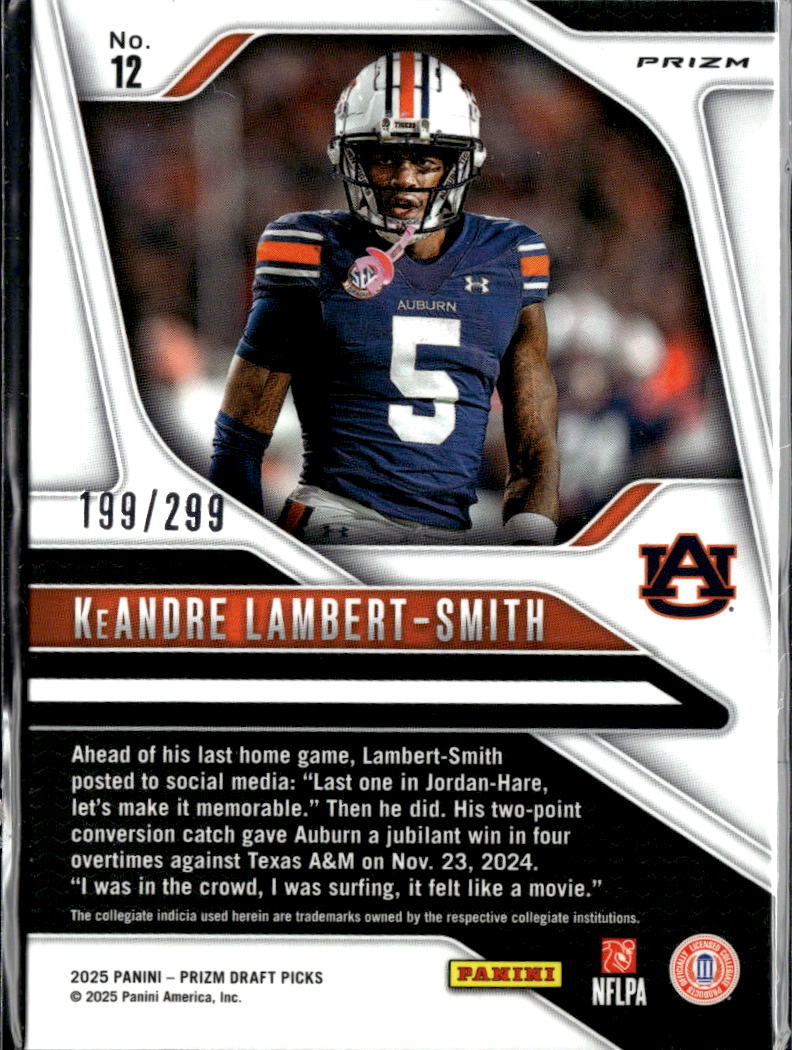 KeAndre Lambert-Smith 2025 Panini Prizm Draft Picks RC Blue /299 Auburn Tigers