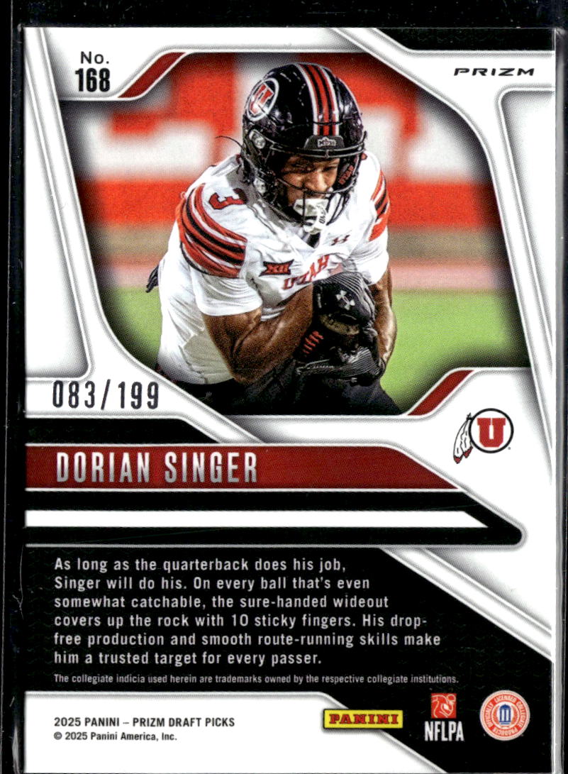 Dorian Singer 2025 Prizm Draft Picks RC Purple Cracked Ice Rookie /199 Utah Utes