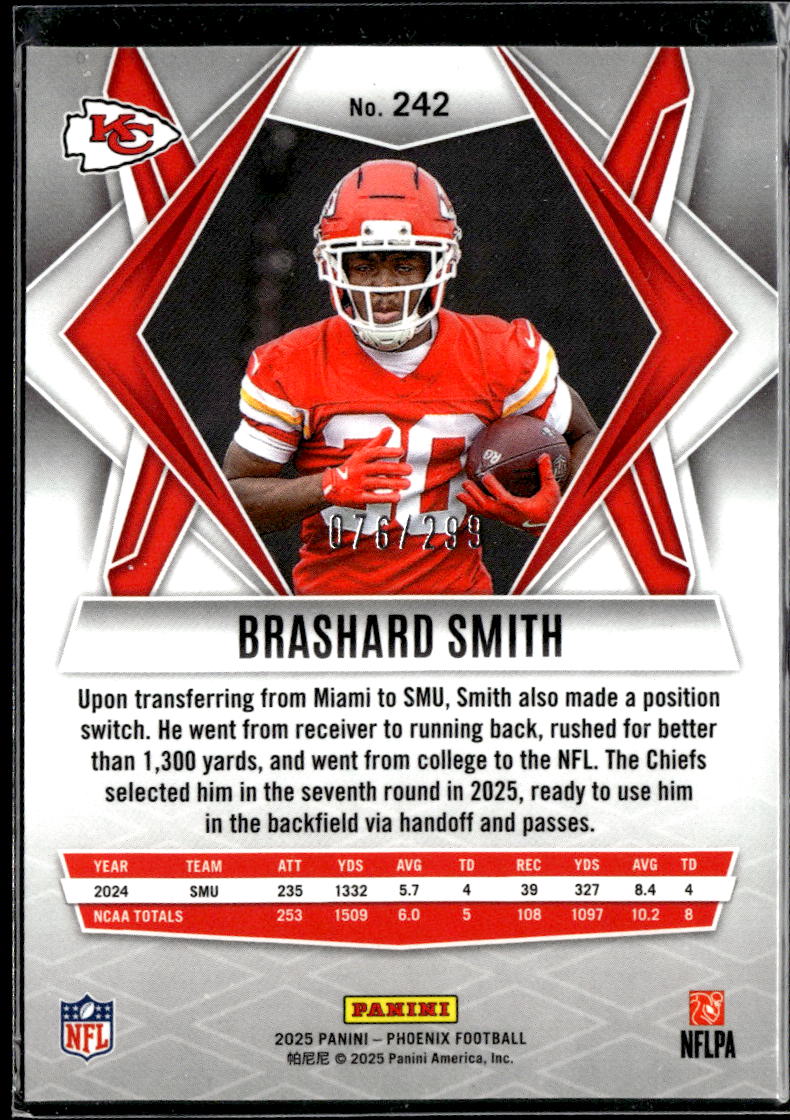 Brashard Smith 2025 Phoenix RC Pink Prizm Rookie 76/299 Kansas City Chiefs