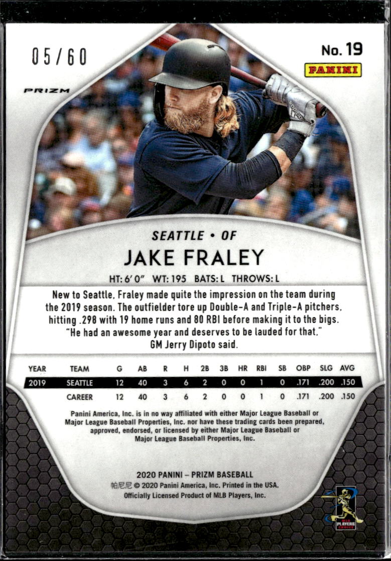 Jake Fraley 2020 Panini Prizm Baseball RC Wave Prizm 5/60 Seattle Mariners
