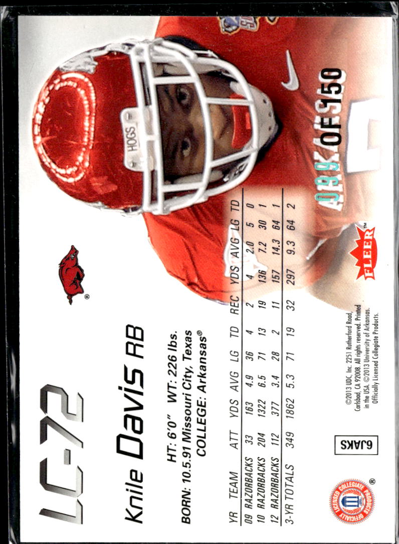 Knile Davis 2013 Fleer Legacy Collection RC 99/150 Arkansas Razorbacks