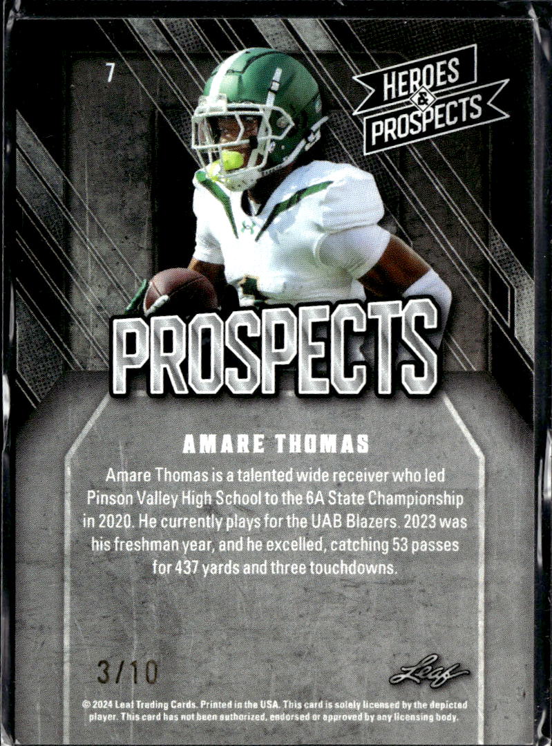 Amare Thomas 2024 Leaf Heroes & Prospects Green Rookie RC 3/10 UAB Blazers
