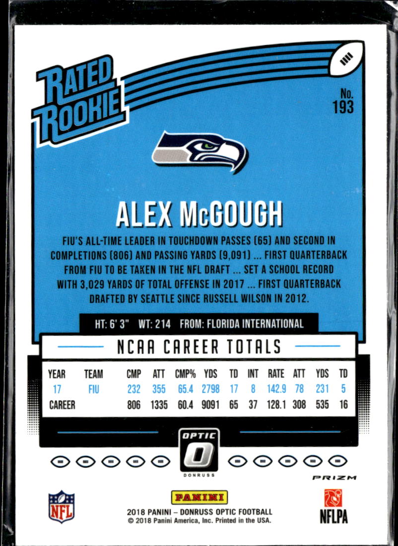 Alex McGough 2018 Optic Rated Rookie RC Pink Seattle Seahawks