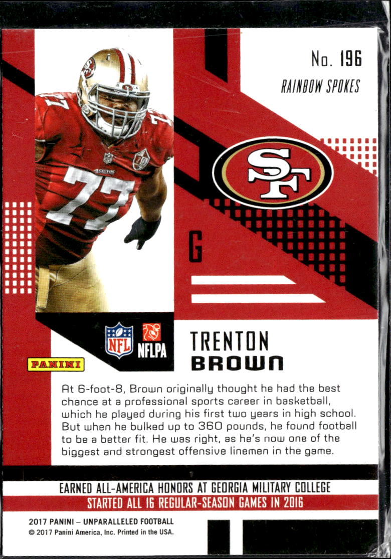 Trenton Brown 2017 Unparalleled RC Rainbow Spokes Rookie San Francisco 49ers