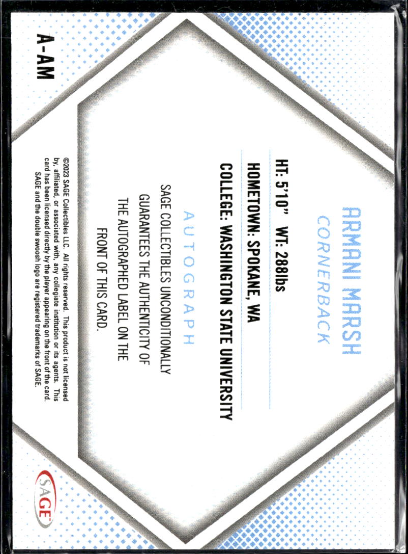 Armani Marsh 2023 SAGE Auto Autograph Rookie RC Washington State
