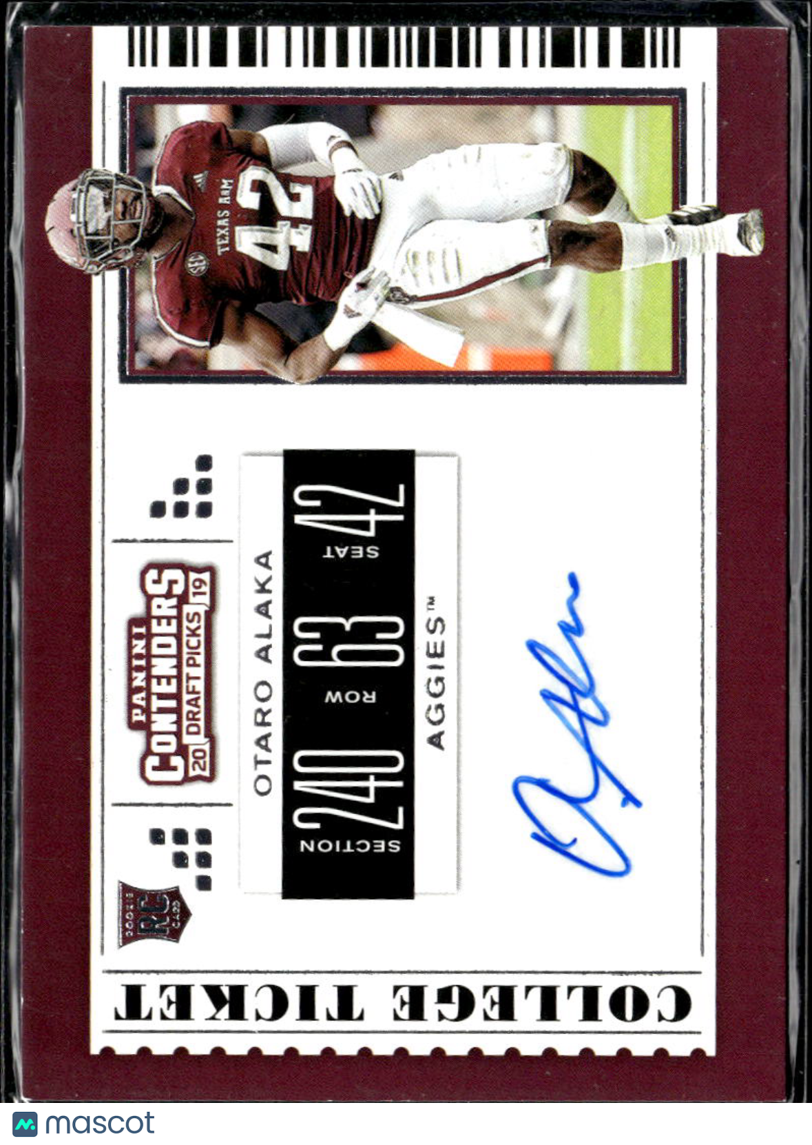 Otaro Alaka 2019 Contenders Auto Autograph Rookie RC Texas A&M Aggies