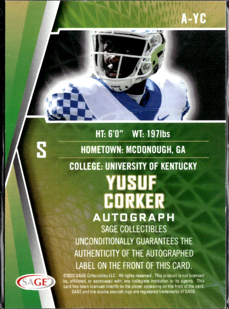 Yusuf Corker 2022 SAGE Collectibles Auto Autograph Kentucky Wildcats