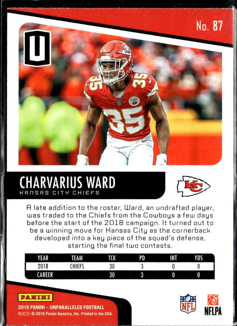 Charvarius Ward 2019 Panini Unparalleled RC Rookie Kansas City Chiefs