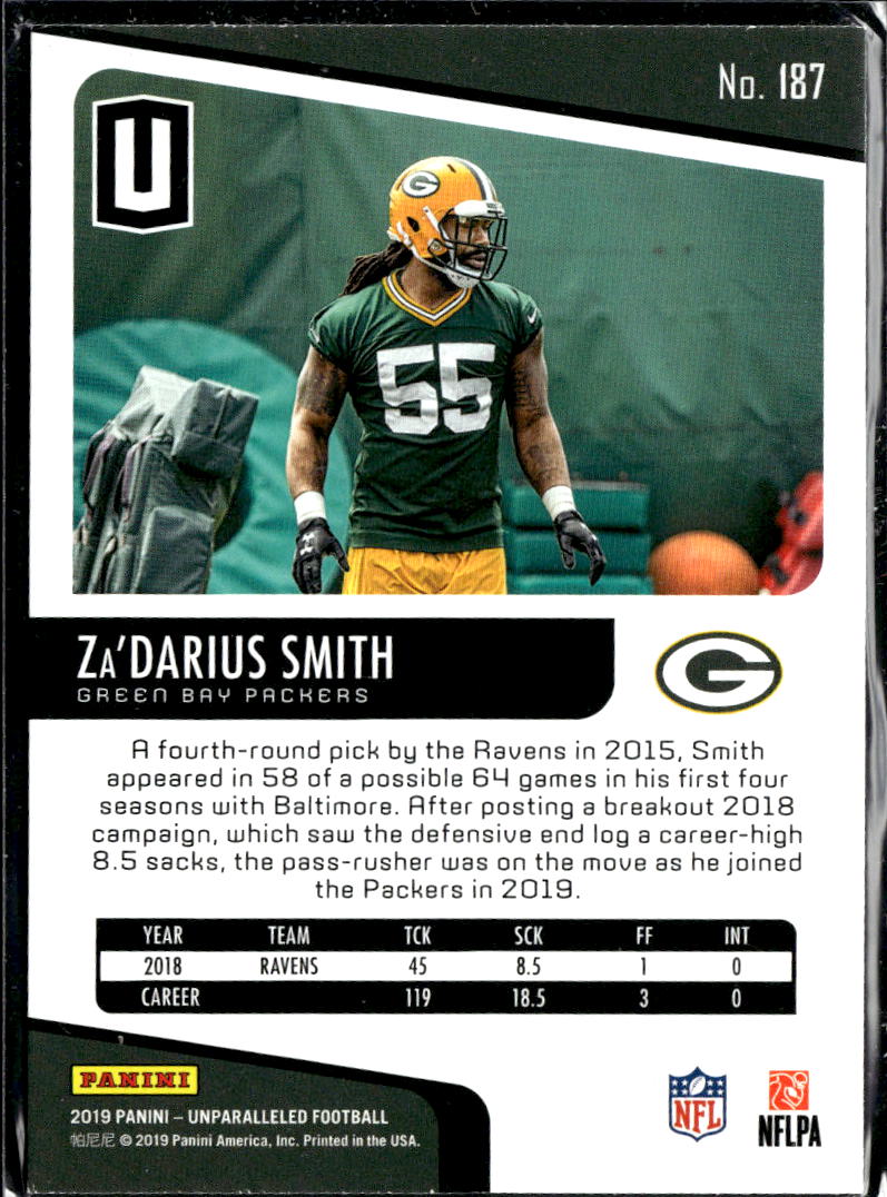 Za'Darius Smith 2019 Panini Unparalleled RC Rookie Green Bay Packers