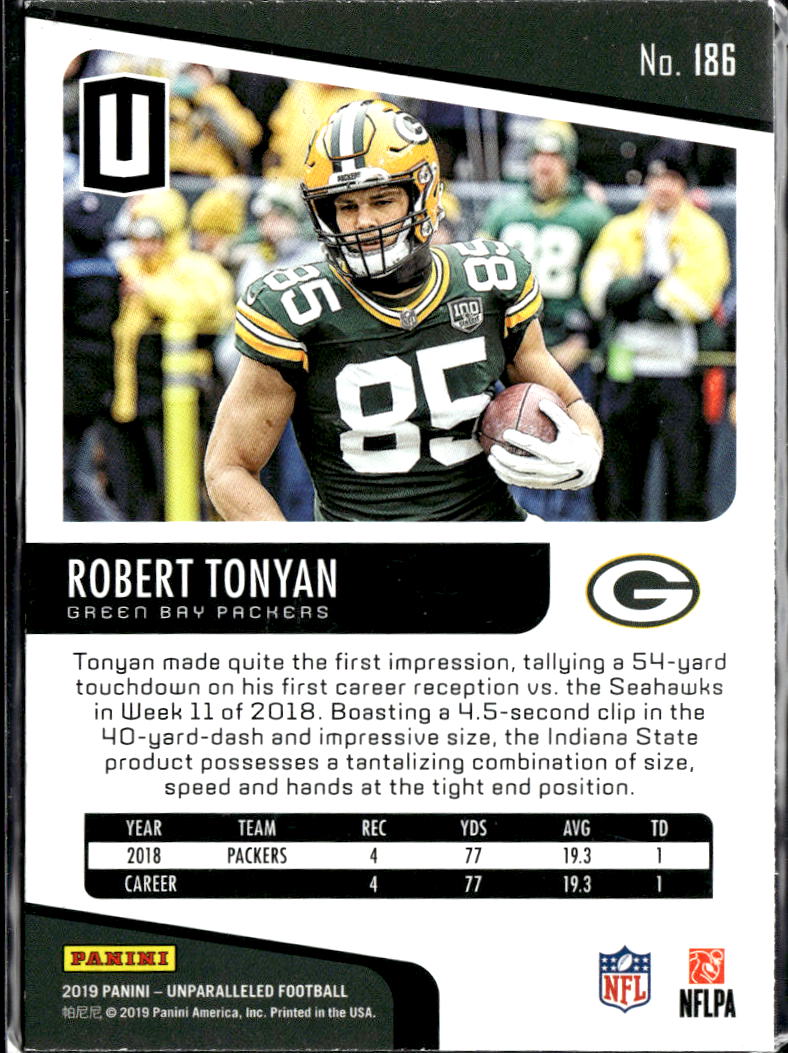 Robert Tonyan 2019 Panini Unparalleled RC Rookie Green Bay Packers