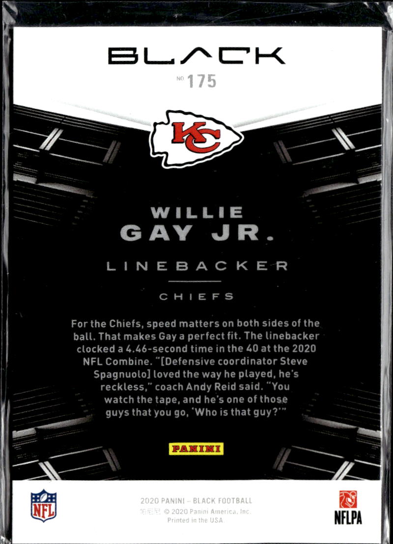 Willie Gay Jr. 2020 Panini Black RC Rookie Kansas City Chiefs