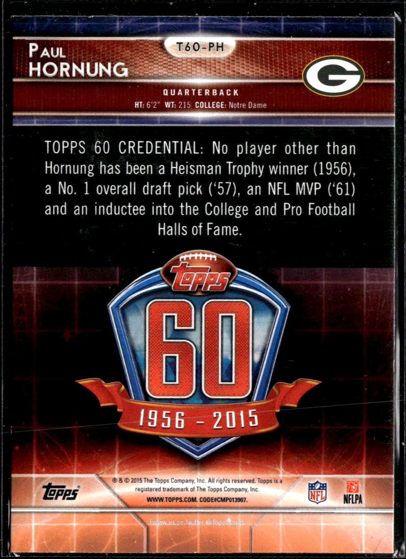 Paul Hornung 2015 Topps Blue Foil SSP '60 Green Bay Packers