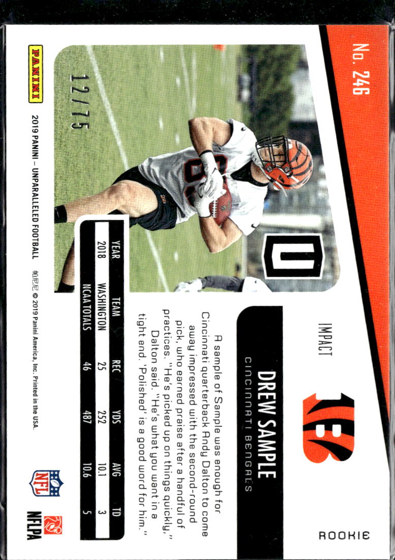 Drew Sample 2019 Panini Unparalleled RC Impact 12/75 Cincinnati Bengals