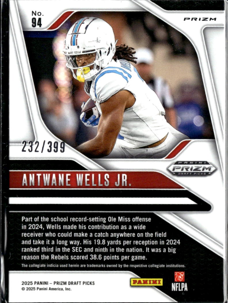 Antwane Wells Jr. 2025  Prizm Draft Picks RC Red Prizm 232/399 Ole Miss Rebels