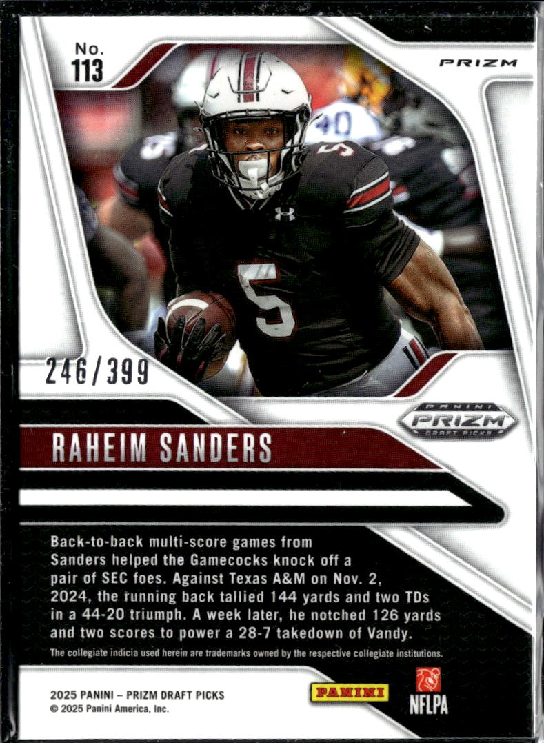 Raheim Sanders 2025 Prizm Draft Picks RC Red /399 South Carolina