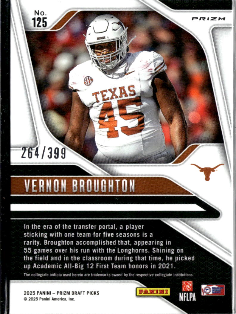 Vernon Broughton 2025 Prizm Draft RC Red Rookie 264/399 Texas Longhorns