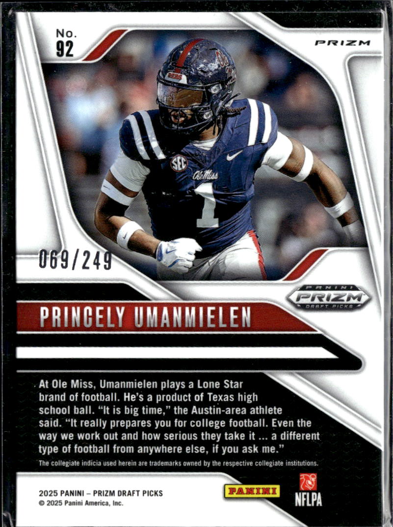 Princely Umanmielen 2025 Prizm Draft Picks RC Blue /249 Ole Miss Rebels