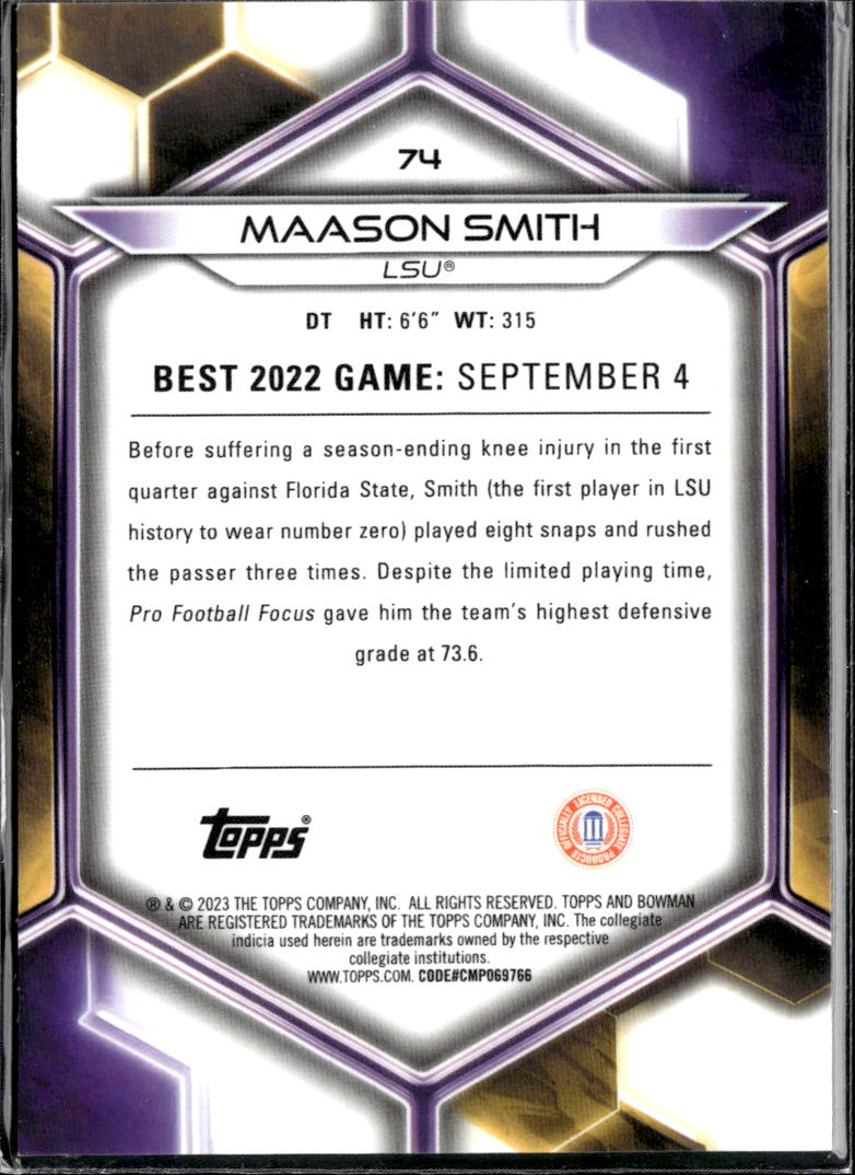 Maason Smith 2023 Bowman's Best Pink Refractor 23/100 LSU Tigers