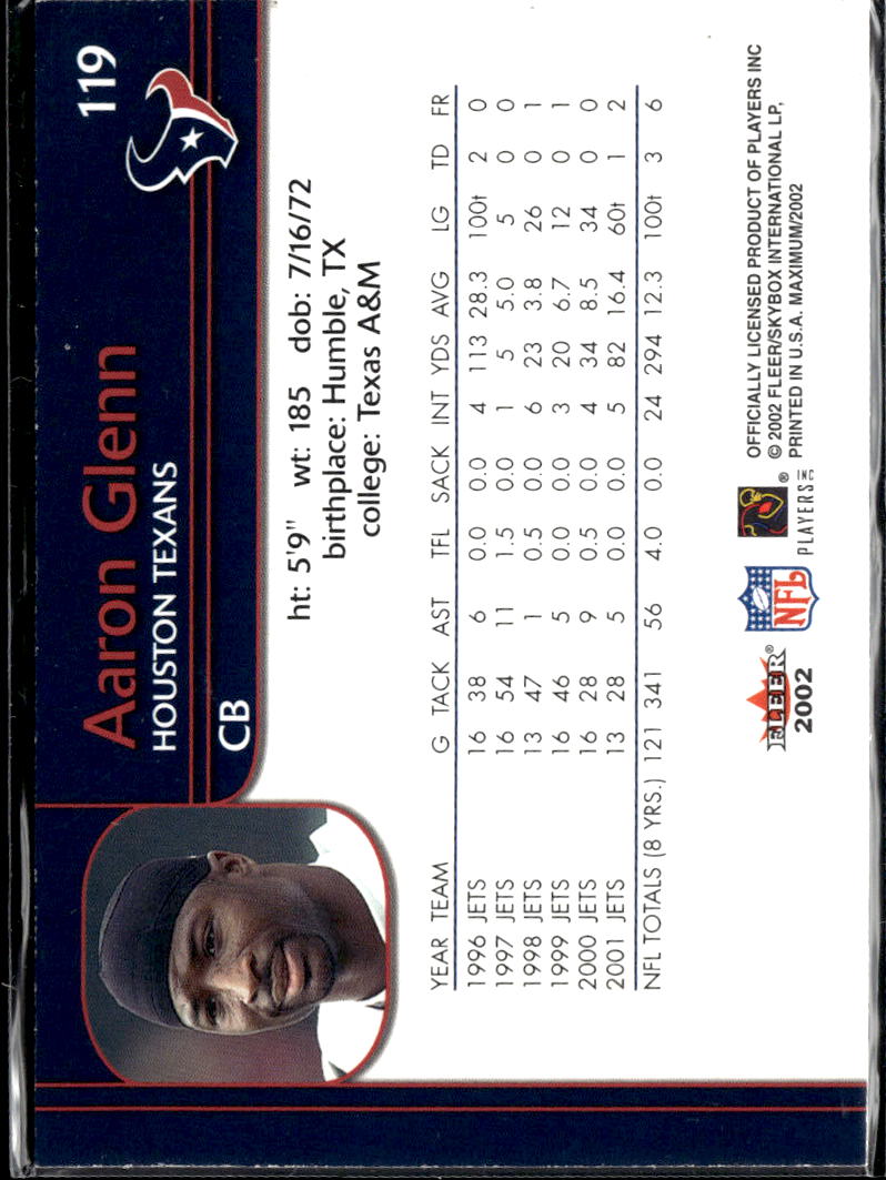 Aaron Glenn 2002 Fleer Maximum /250 Head Coach Jets Houston Texans