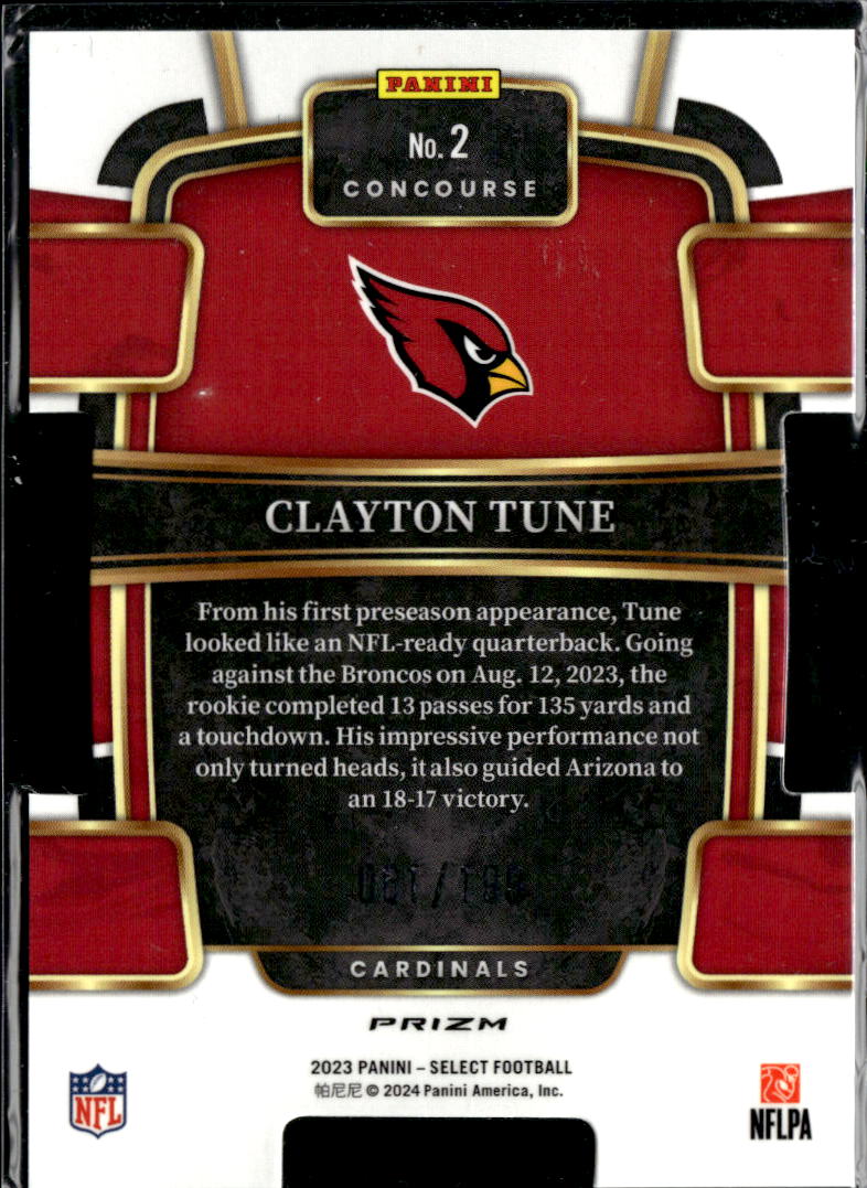 Clayton Tune 2023 Select White Prizm Rookie RC /199 Arizona Cardinals