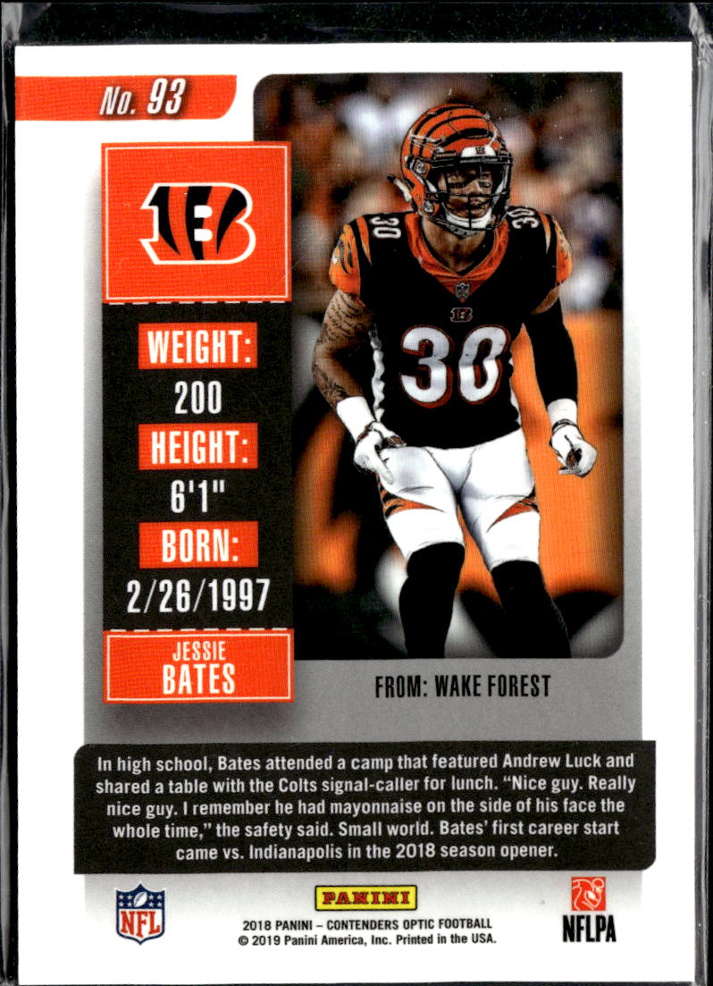 Jessie Bates 2019 Panini Contenders Optic Rookie RC Cincinnati Bengals