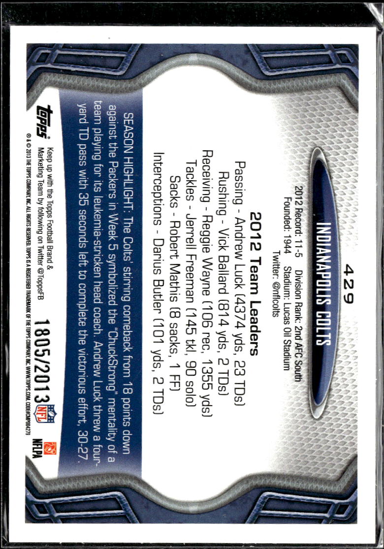 Indianapolis Colts 2013 Topps Team Card GOLD 1805/2013