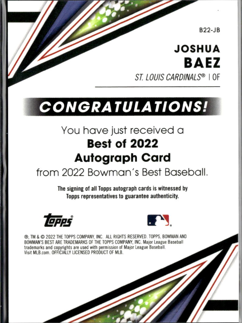 Joshua Baez 2022 Bowman's Best Auto Autograph RC St. Louis Cardinals