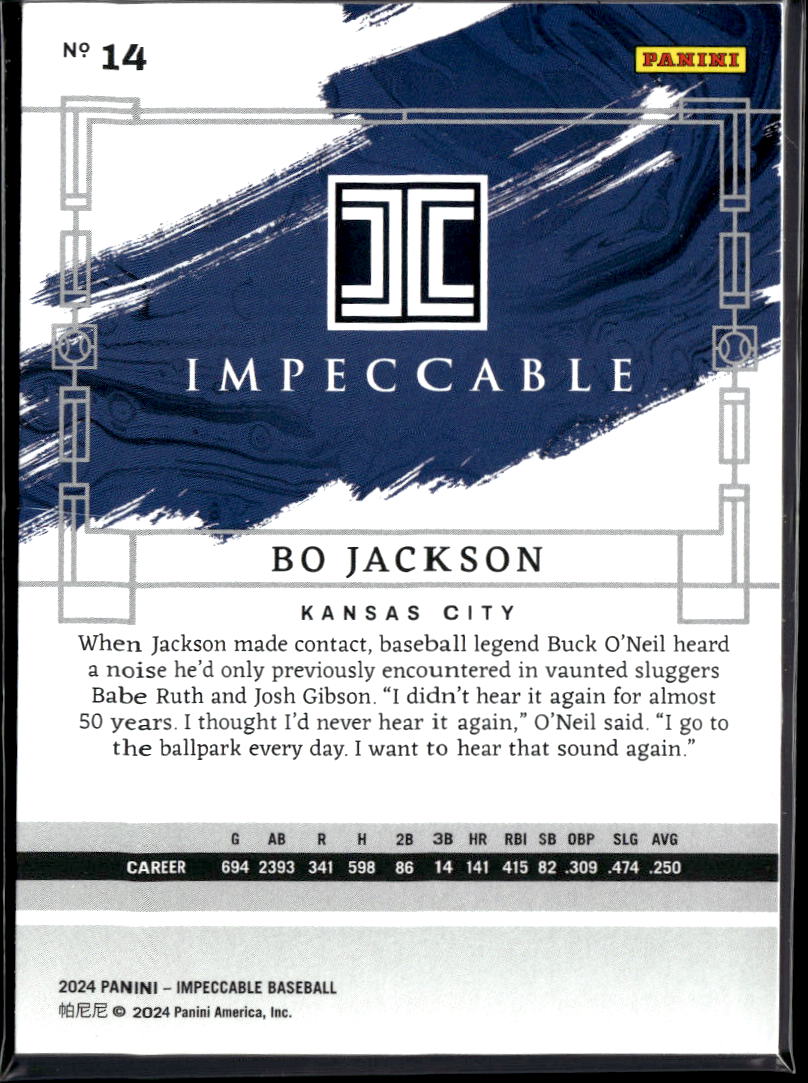 Bo Jackson 2024 Impeccable Card 50/60 #14 Kansas City Royals