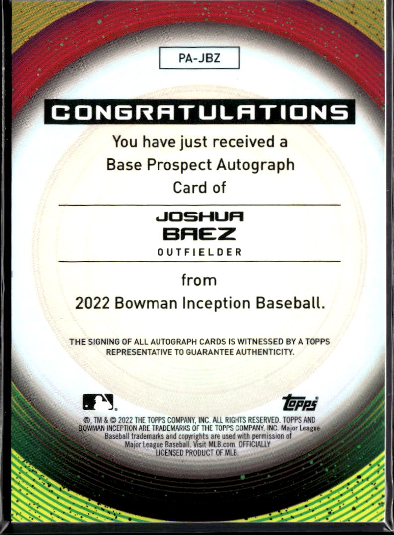 Joshua Baez 2022 Bowman Inception Auto Autograph RC 58/99 St. Louis Cardinals