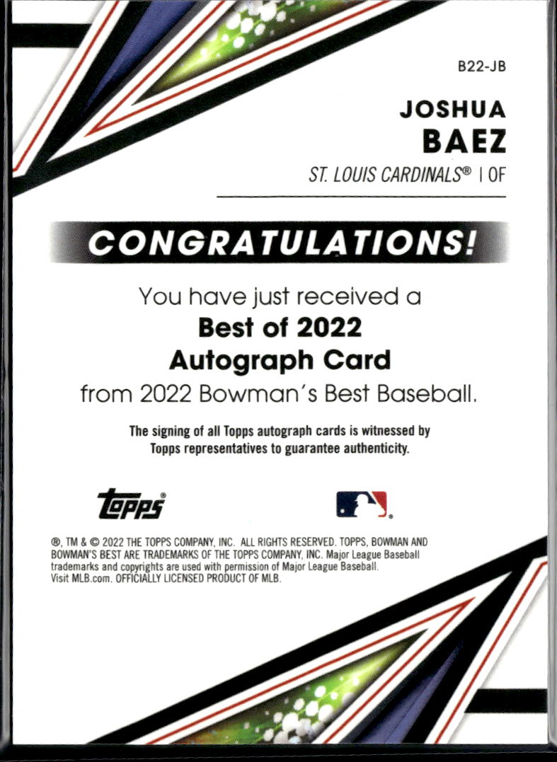 Joshua Baez 2022 Bowman's Best Auto Autograph RC St. Louis Cardinals