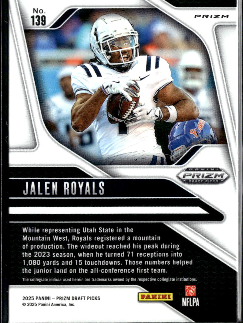 Jalen Royals 2025 Prizm Draft Picks White Sparkle SSP RC Utah State KC Chiefs