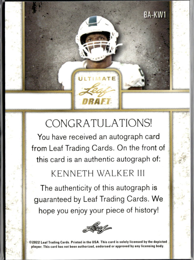 Kenneth Walker III 2022 Leaf Ultimate Auto Autograph Rookie RC Chiefs 51/75