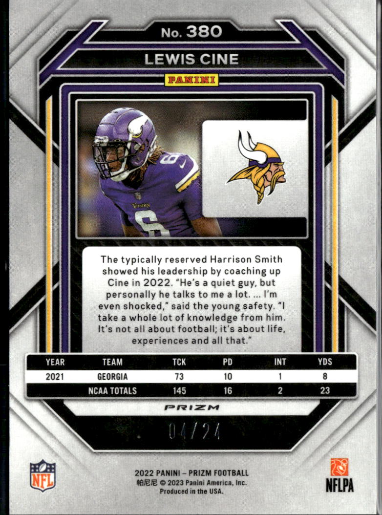 Lewis Cine 2023 Prizm Gold Sparkle Prizm SSP Rookie RC 4/24 Minnesota Vikings